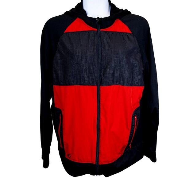 GTM Sportswear Red Black Colorblock Hoodie Full Zip Jacket. Size L. - Picture 1 of 8